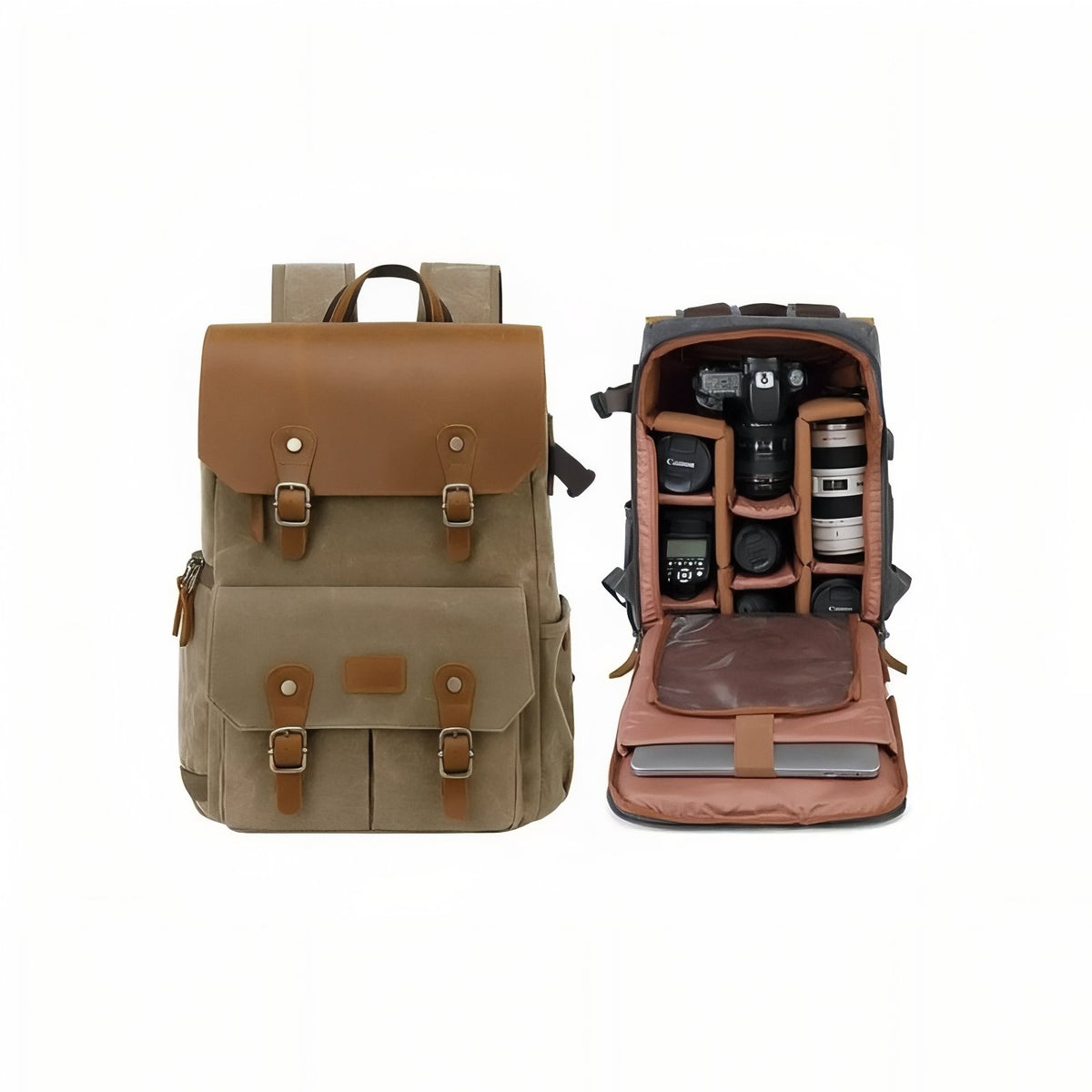 Travel Camera Backpack - Khaki - Model 1