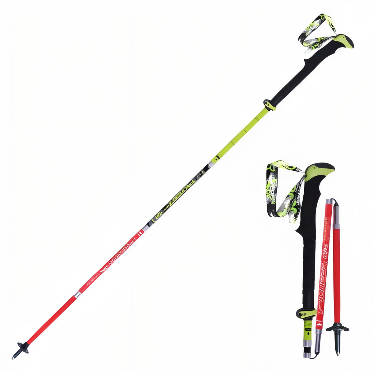 Foldable Carbon Walking Stick - Fluorescent Red and Green