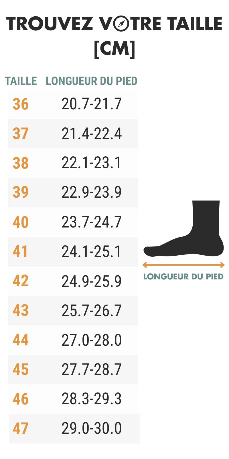 Chaussure Basse De Marche Homme guide des dimensions - Beige et Marron - Noir et Gris