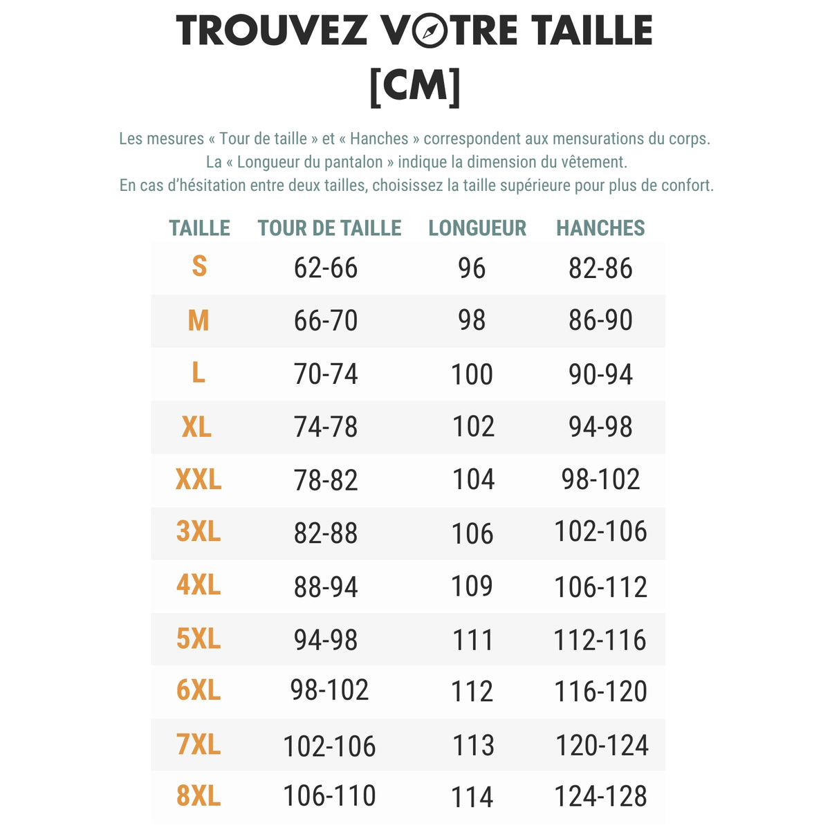 Pantalon Randonnée Extensible Femme guide des dimensions - Gris - Beige - Vert