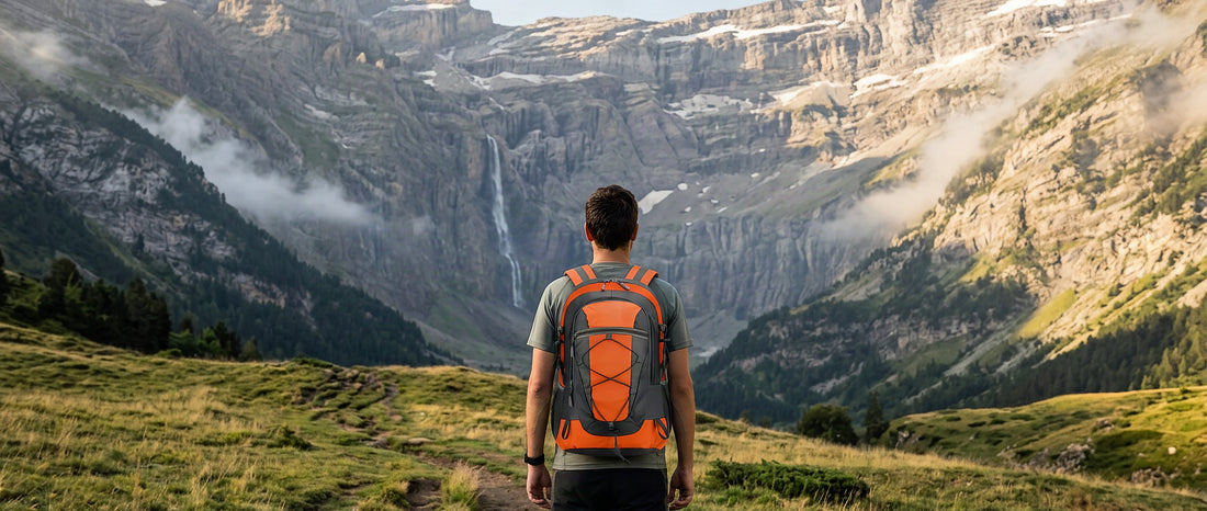 Randonneur avec un sac à dos léger face au cirque de Gavarnie, une des plus belles randonnées des Pyrénées