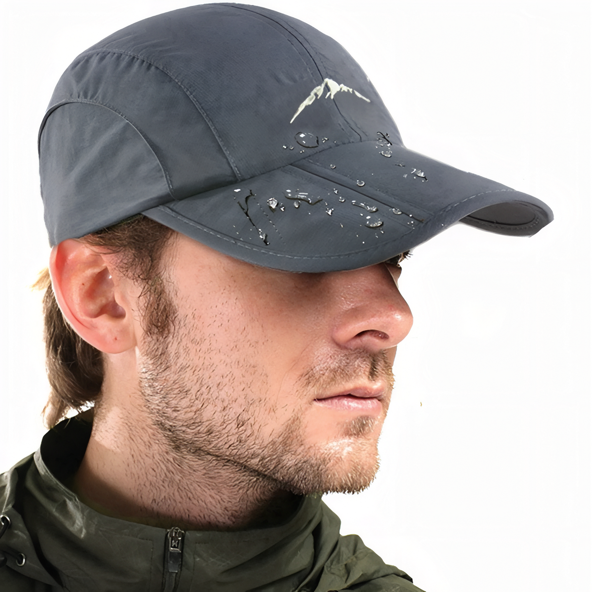 Casquette Randonnée Imperméable portée sur la tête - Noir - Vert Olive - Beige Clair - Gris Clair - Turquoise Clair - Orange Brûlé - Rose Fuchsia