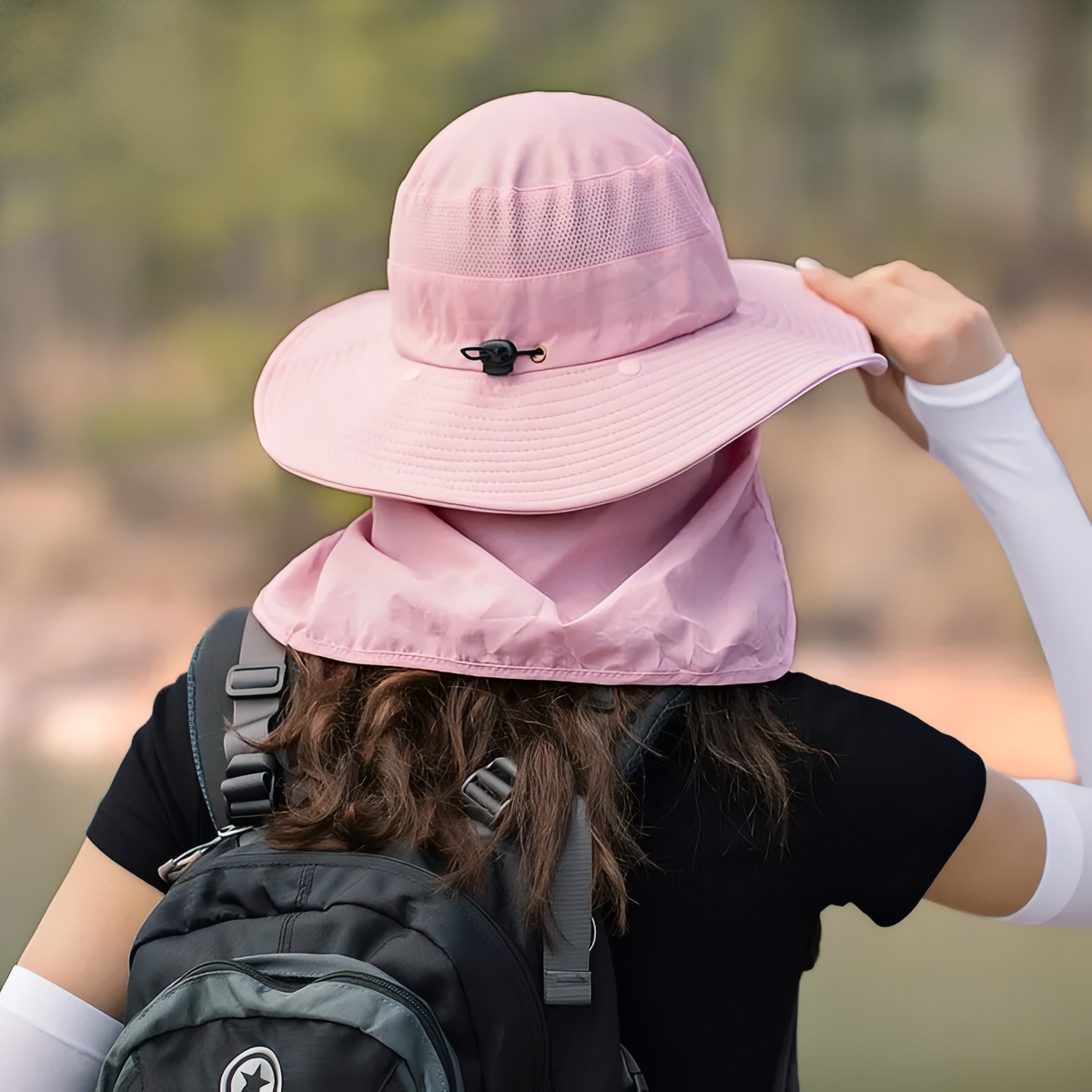 Anti-UV Hiking Hat carried by hand - Dark Green - Dark Grey - Black - Light Blue - Light Grey - Pale Pink - Pale Purple - Beige - Cream - Navy Blue