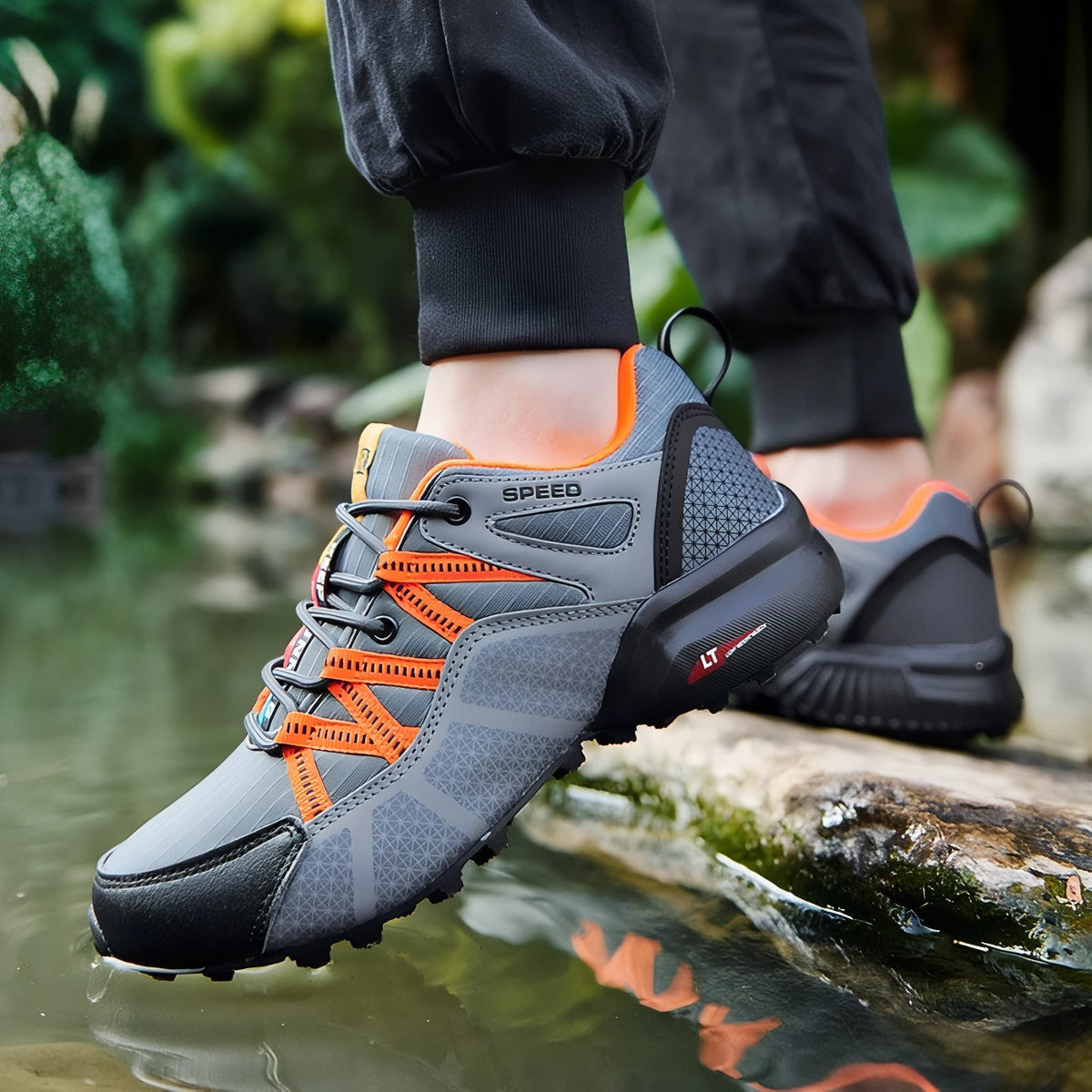 Men's Waterproof Hiking Shoe Orange carried by hand - Grey and Orange