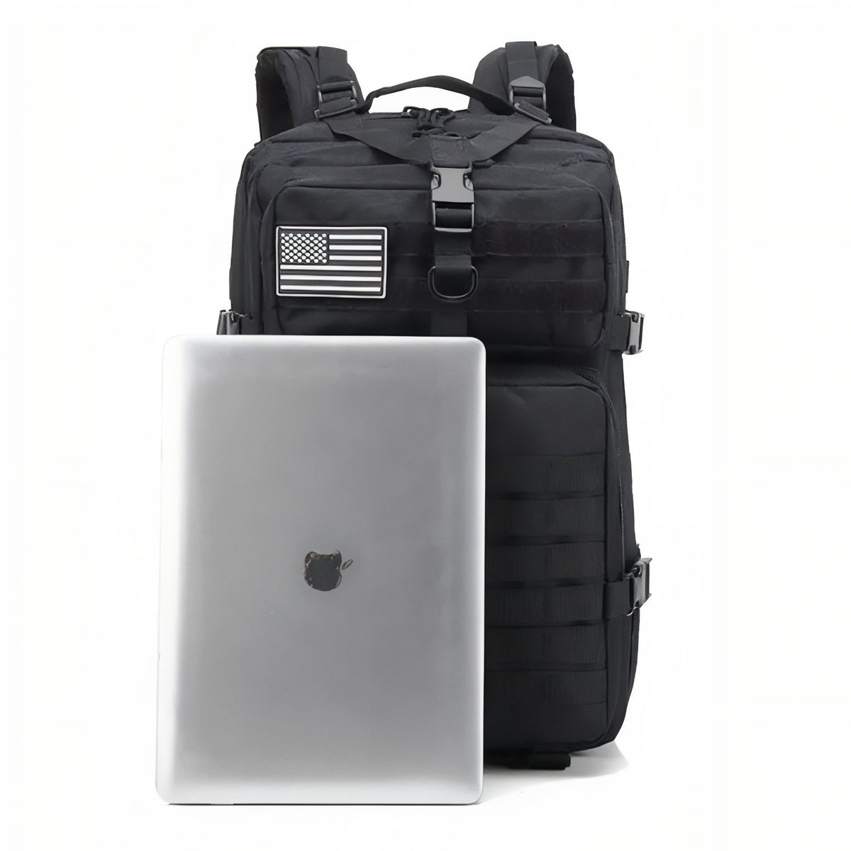 Military Hiking Backpack worn with laptop - Beige - Black - Green