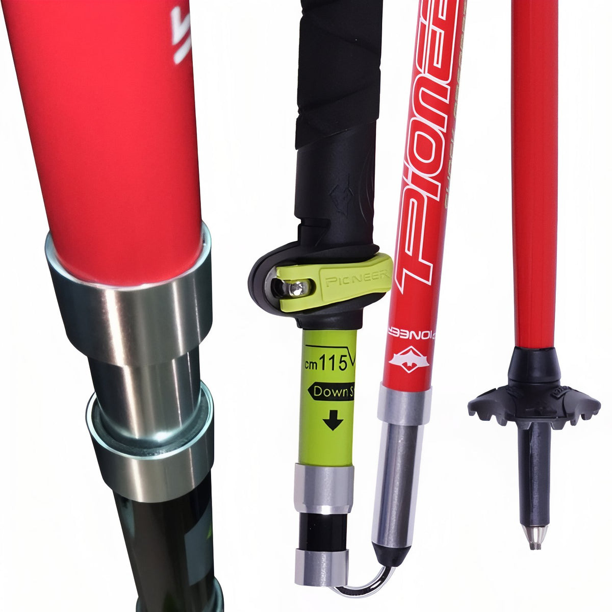 Carbon Folding Walking Stick parts details - Fluorescent Red and Green - Black