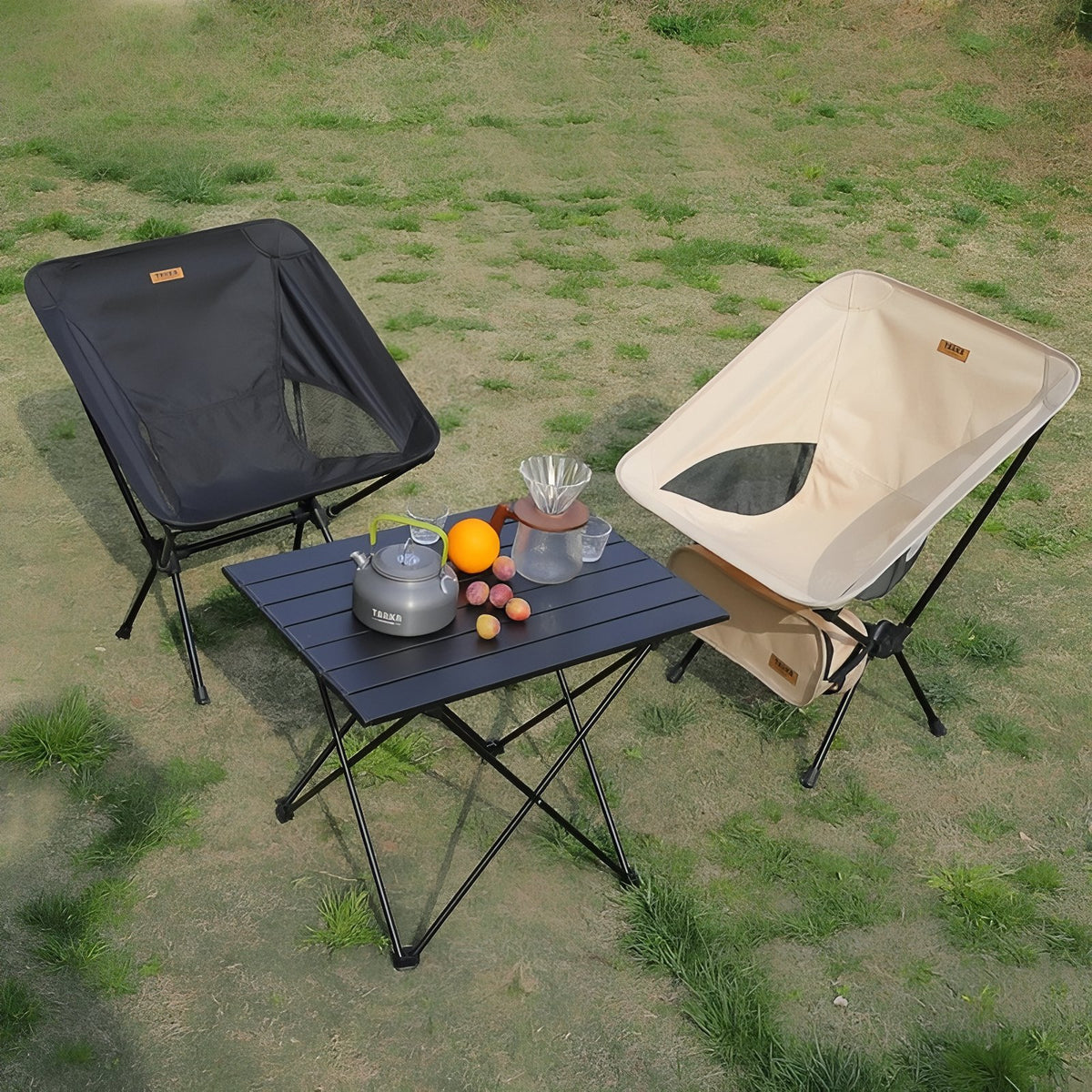 Ultra Lightweight Hiking Chair two chairs outdoors - Olive Green - Charcoal Black - Light Beige
