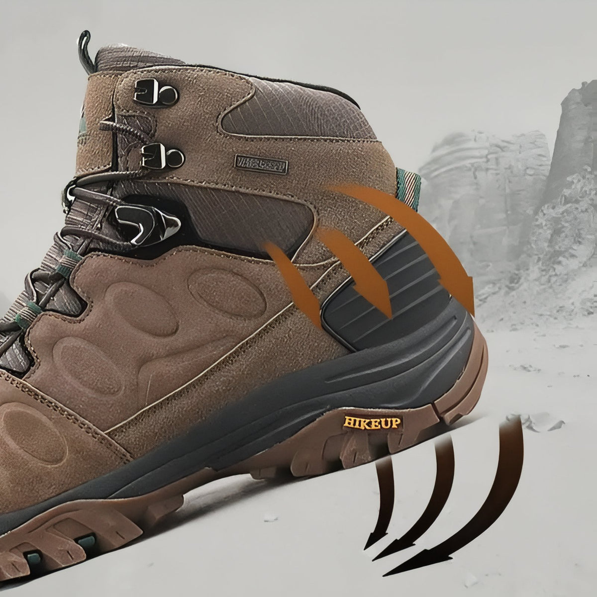 Men's Mountain Hiking Shoe close-up sole detail - Dark Brown - Ebony Black - Dark Green - Gray