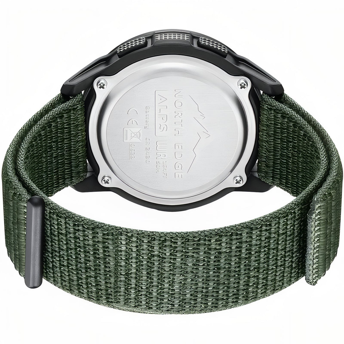 Montre Digitale Randonnée en Carbone gros plan arrière montre - Vert Olive - Noir et Gris