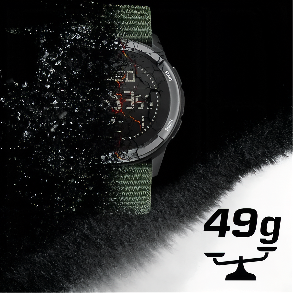 Montre Digitale Randonnée en Carbone gros plan montre - Vert Olive - Noir et Gris