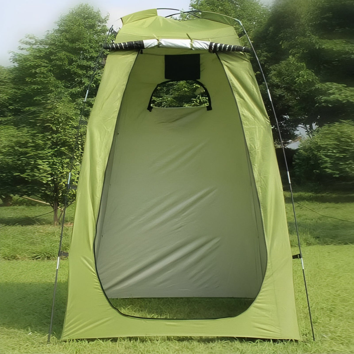 Outdoor setup of Shower Toilet Tent - Mustard Yellow and White - Dark Olive