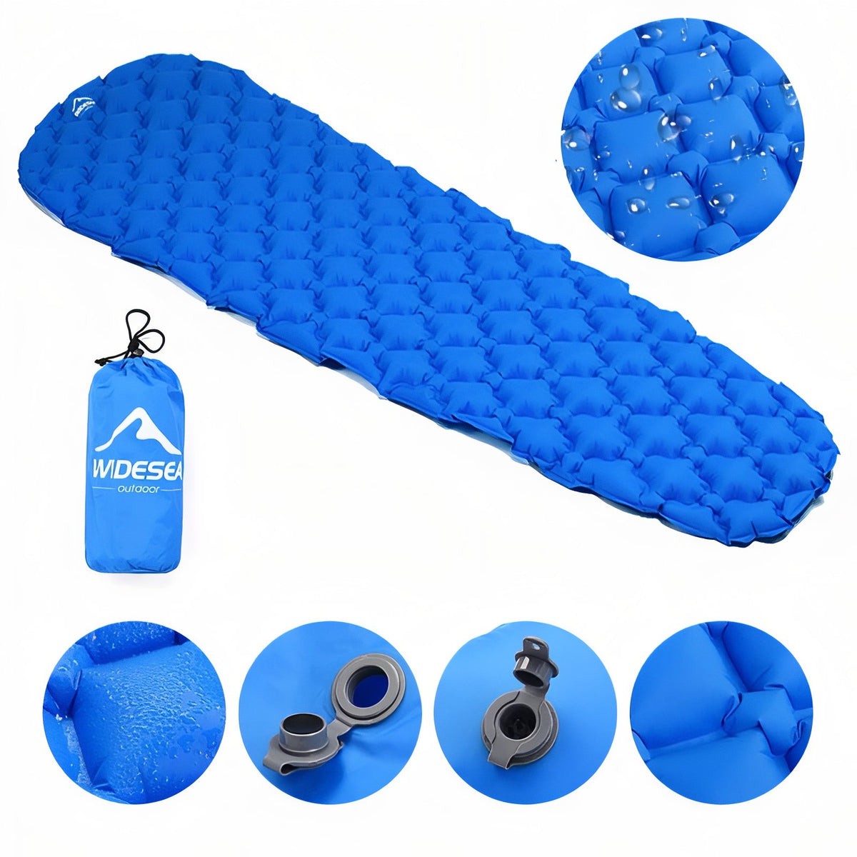 1-Person Inflatable Hiking Mattress close-up valve - Sky Blue - Dark Green - Neon Orange - Navy Blue