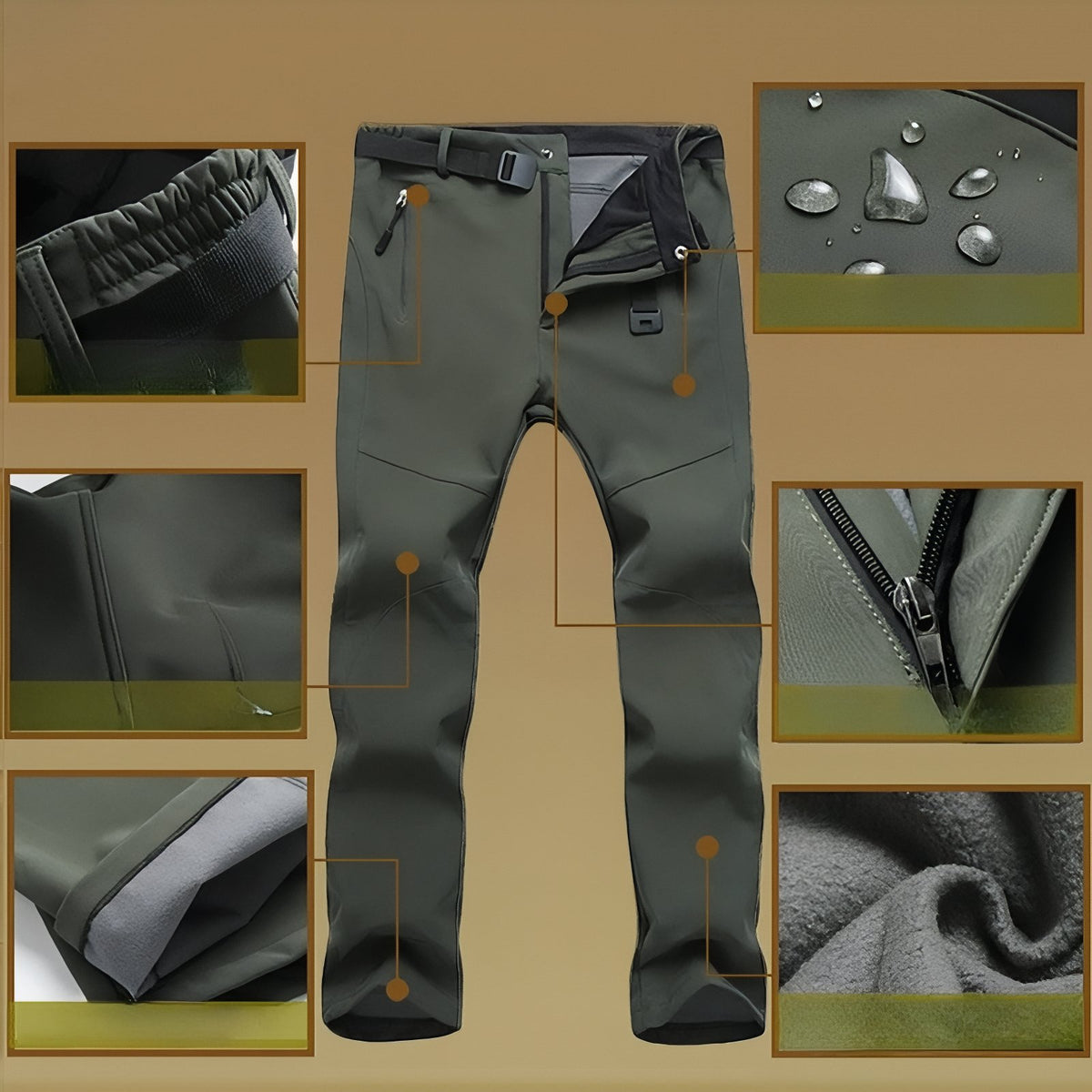 Women's Waterproof Hiking Pants close-up zip closure - Black - Anthracite Gray - Olive Green - Purple - Fuchsia