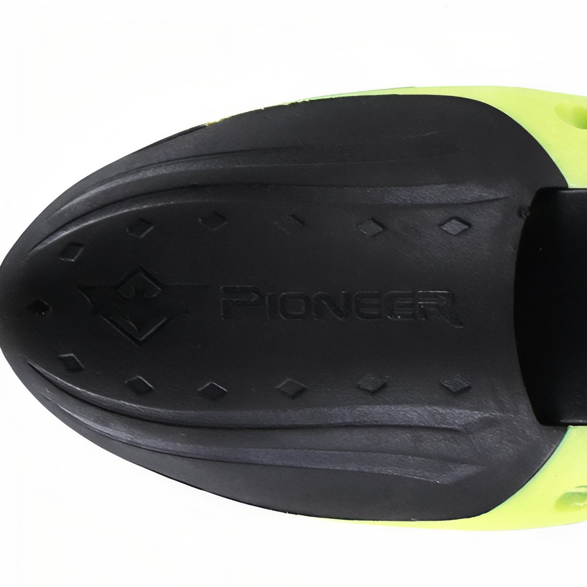 Close-up of Foldable Carbon Walking Stick sole - Fluorescent Red and Green - Black