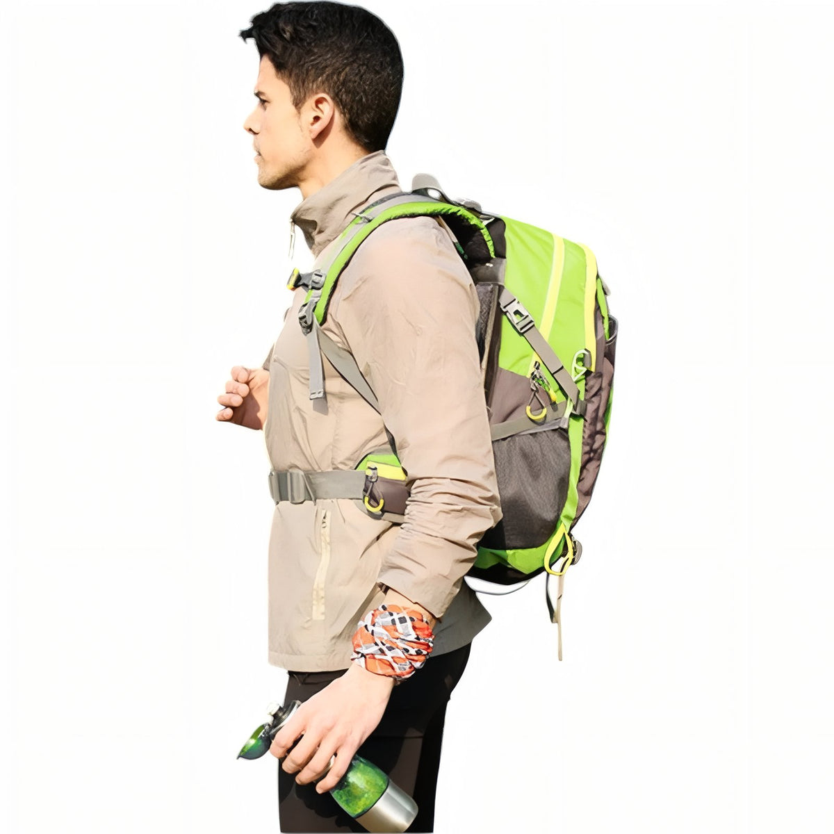Sac à Dos Marche Randonnée 40L portée sur le dos - Vert Fluo - Gris - Bleu Cobalt - Orange - Noir et Jaune - Rouge - Turquoise - Violet - Noir et Rouge - Bleu Marine - Vert Olive