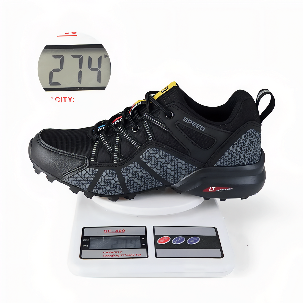 Men's Waterproof Hiking Shoe Close-up - Grey and Orange