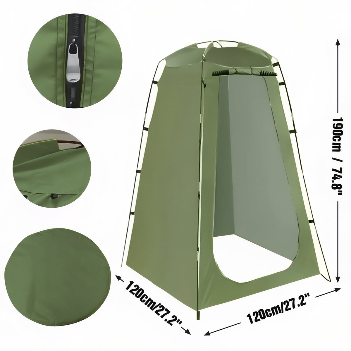 Close-up of Shower Tent WC with zipper closure - Mustard Yellow and White - Dark Olive