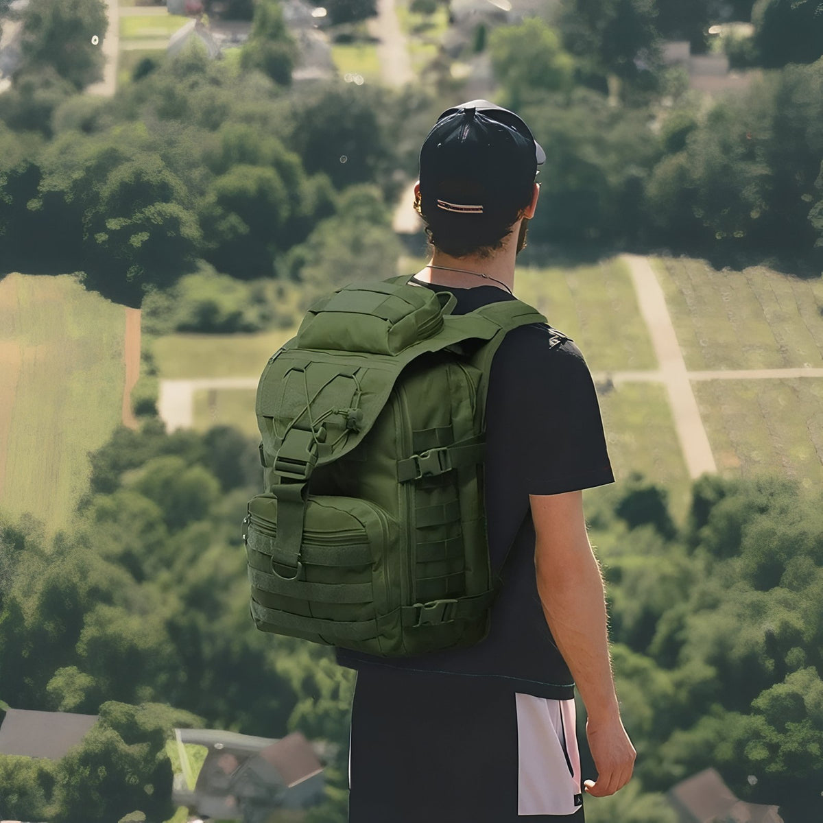 Military Backpack 40 Liters worn on the back - Olive Green - Sand Beige - Black - Gray