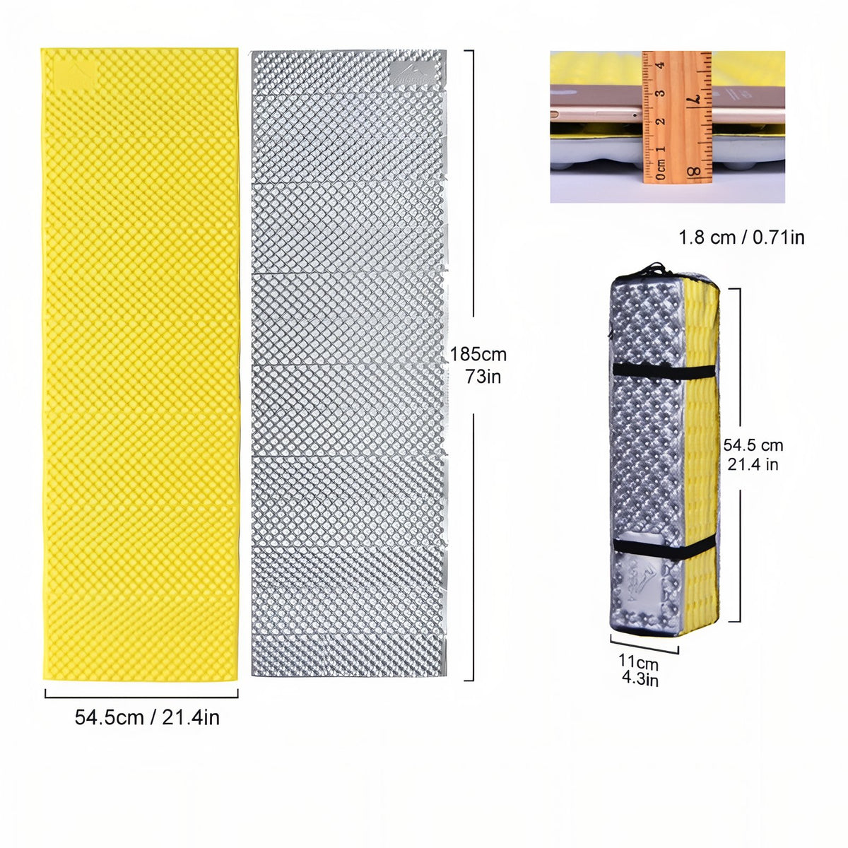 Foldable Hiking Mattress size guide - Yellow - Dark Brown
