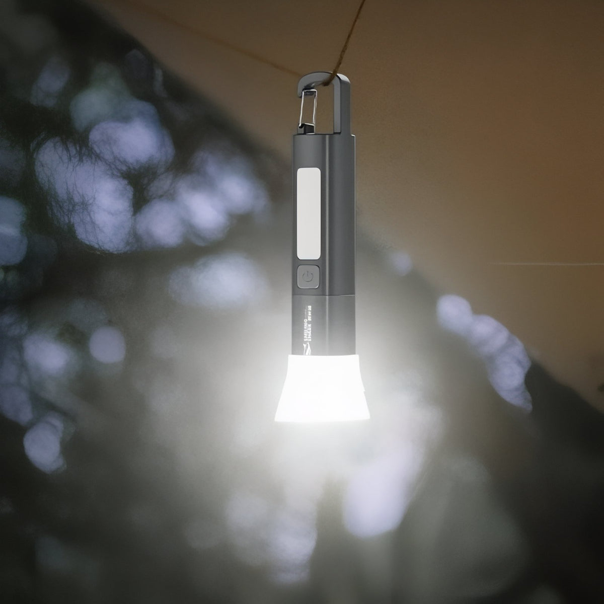 Rechargeable Hiking Flashlight in illuminated setting - Grey - Black