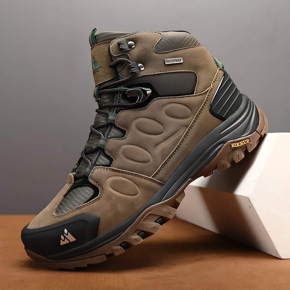 Men's Mountain Hiking Shoe close-up sole detail - Dark Brown - Ebony Black - Dark Green - Gray