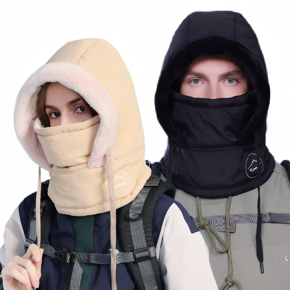 Warm Bataclava Cagoule two models worn - Light Grey - Beige - Ebony Black - Navy Blue - Brown - Dark Grey - Pale Pink - White