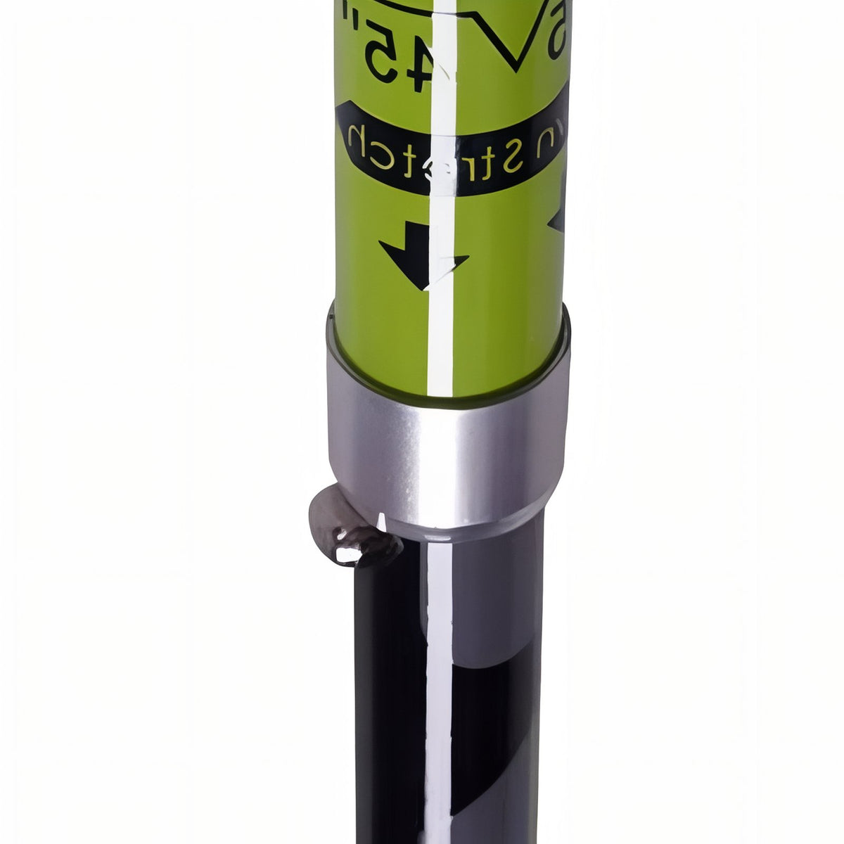 Close-up of the top part of the Foldable Carbon Walking Stick - Fluorescent Red and Green - Black