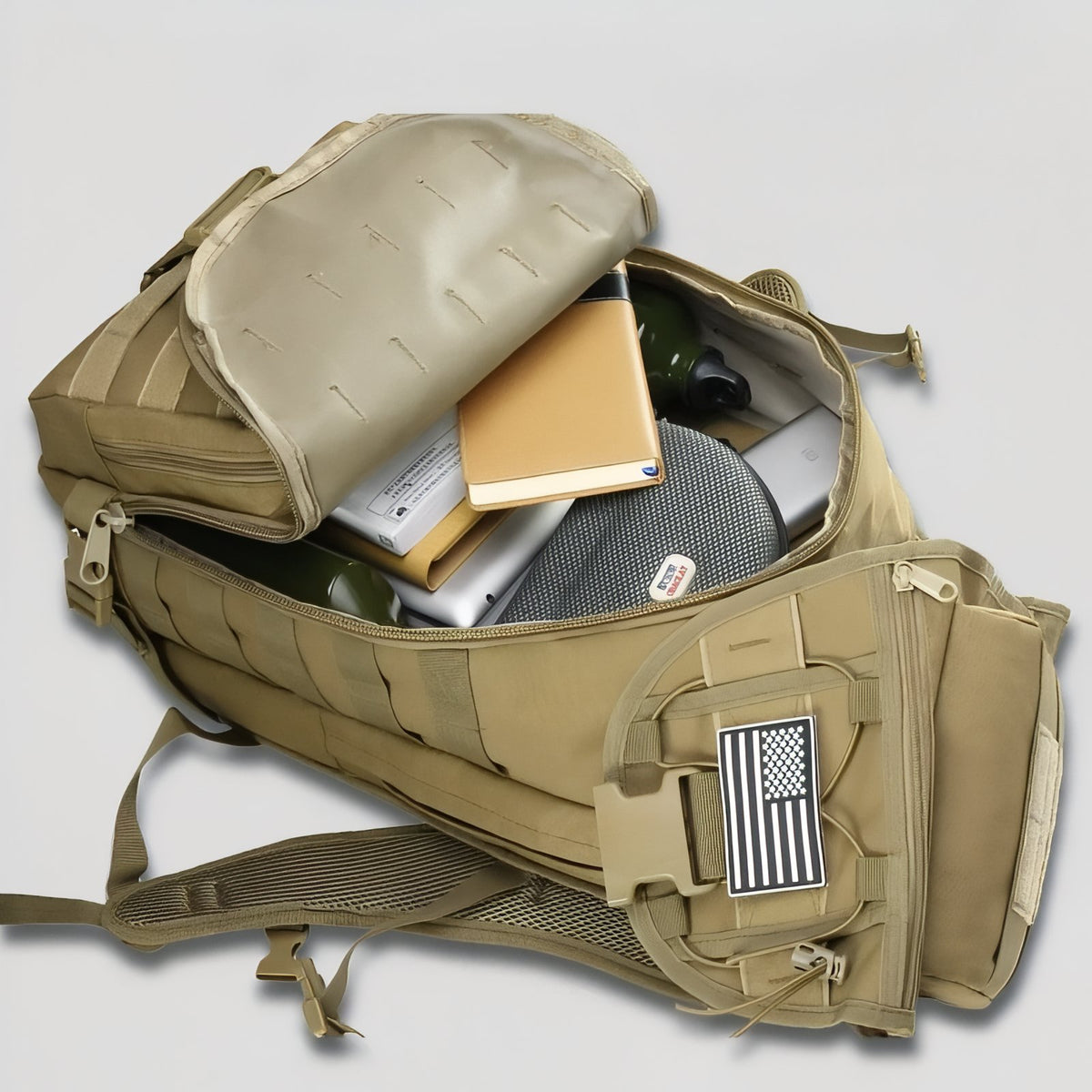 Military Backpack 40 Liters open compartment - Olive Green - Sand Beige - Black - Gray