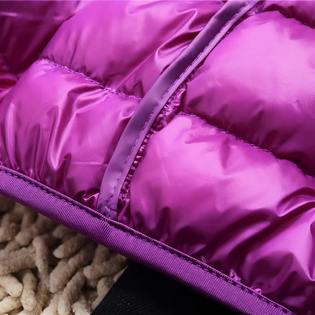 Women's Compressible Hiking Down Jacket close-up material - Powder Pink - Navy Blue - Navy Blue (without hood) - Orange - Beige - Beige (without hood) - Mint Green - Mint Green (without hood) - Pink - Blue - Purple - Purple (without hood) - Red - Red (without hood) - Black - Black (without hood) - Burgundy - Burgundy (without hood)