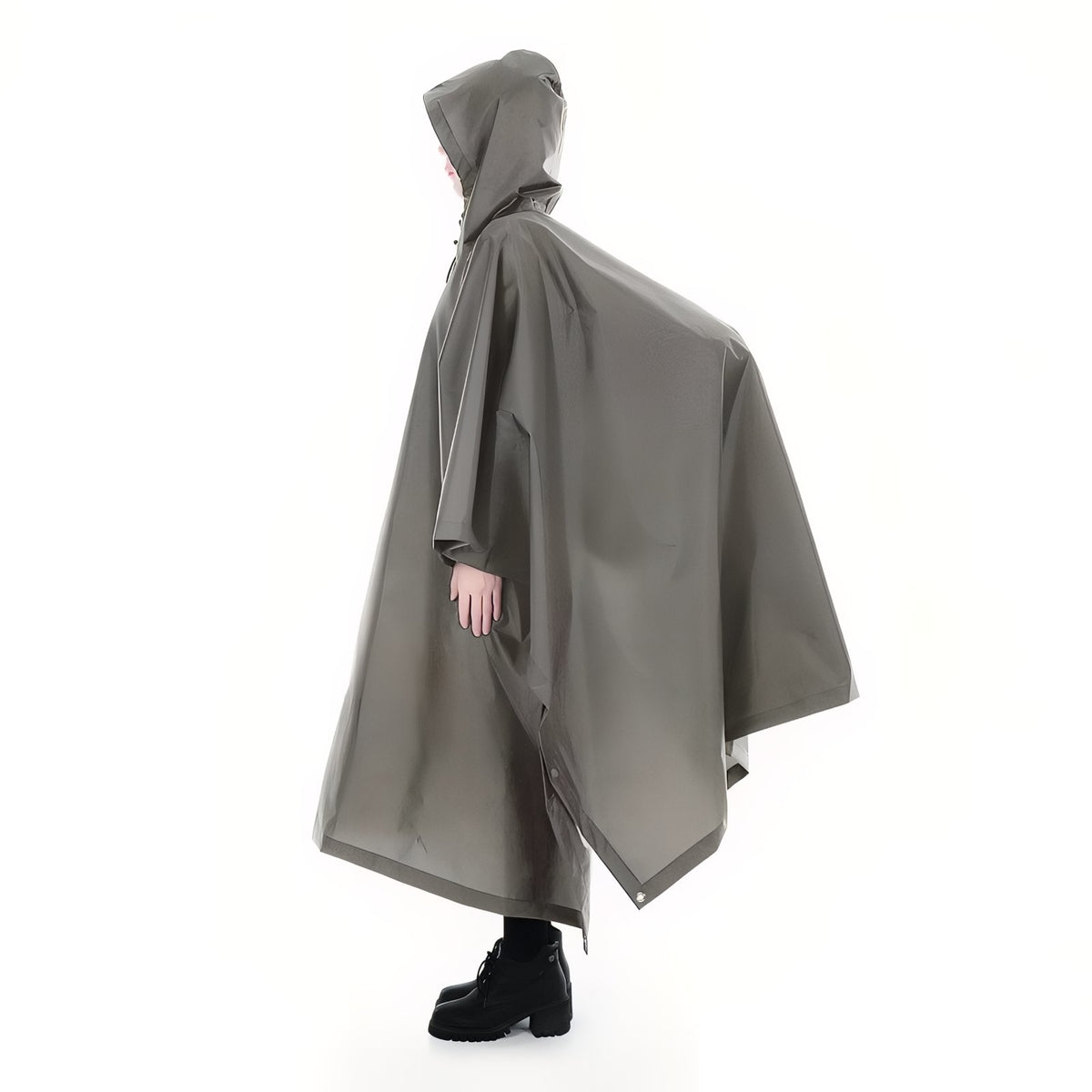 Poncho Imperméable de Randonnée portée sur le côté - Noir - Vert Camouflage - Gris Foncé
