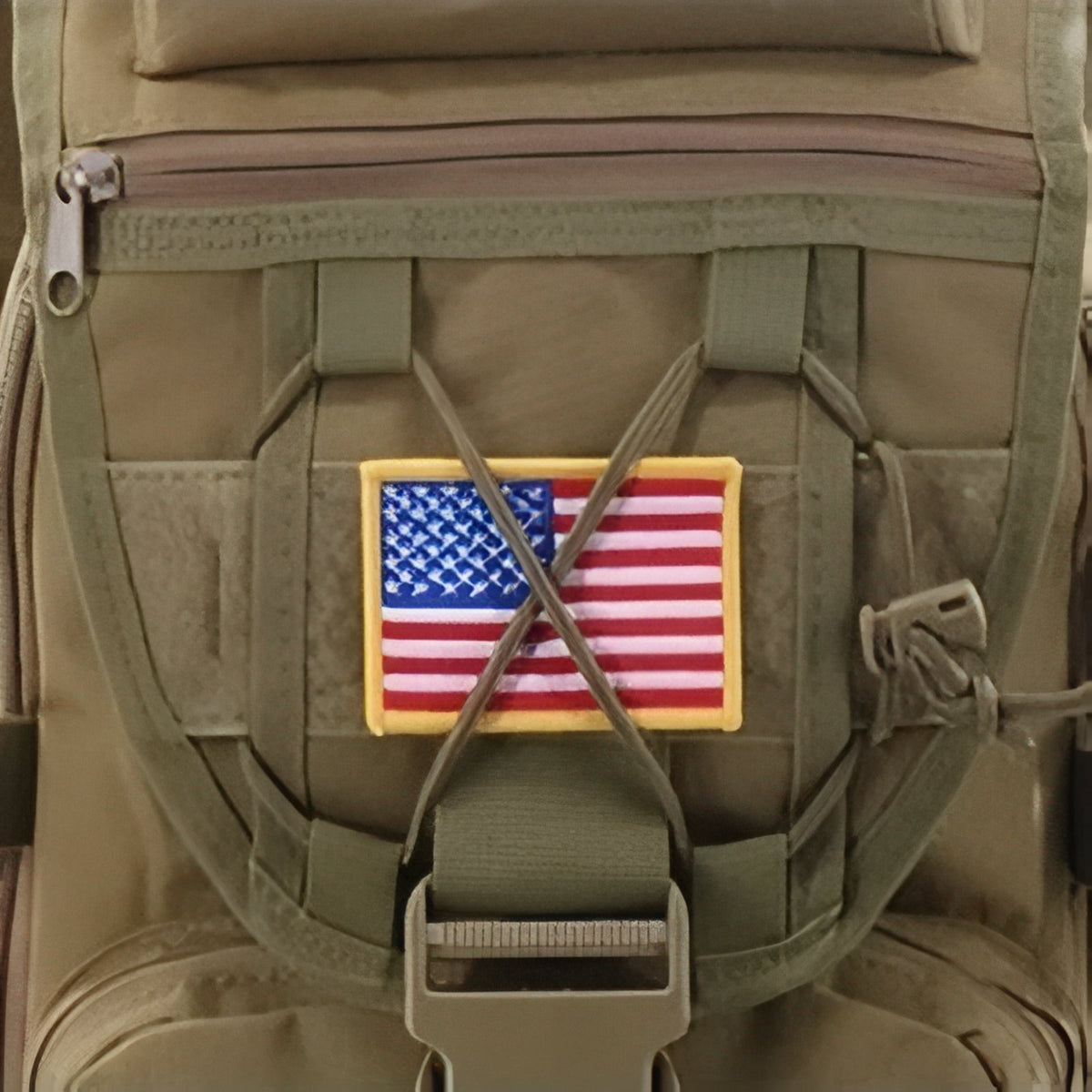 Military Backpack 40 Liters close-up flag patch - Olive Green - Sand Beige - Black - Gray