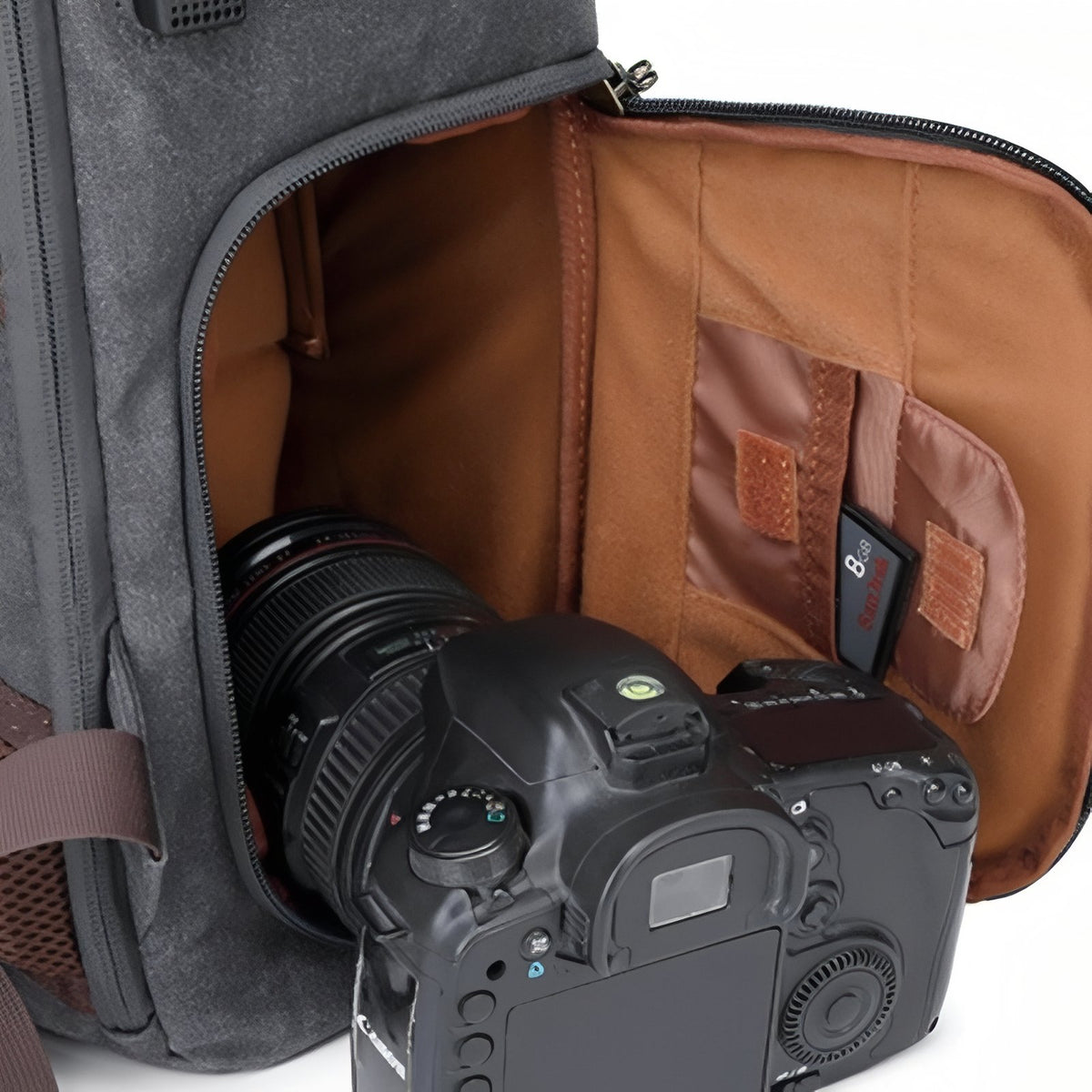 Travel Camera Backpack open compartment - Khaki - Gray - Green