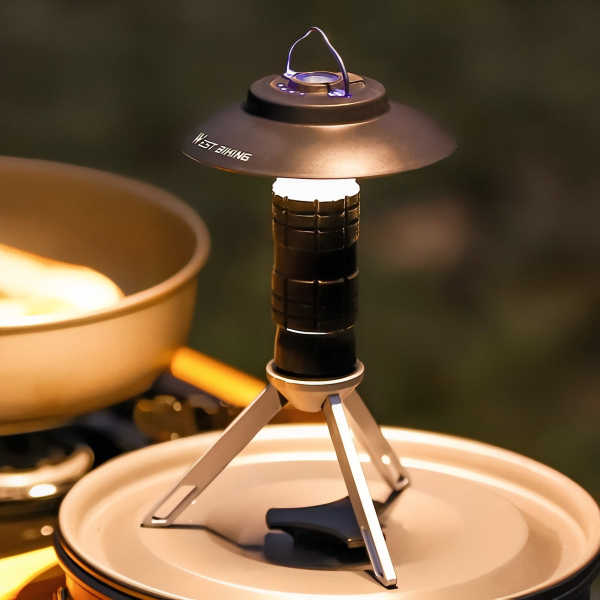 Ultra Lightweight Hiking Lantern in camping setup - Black and Silver - Olive Green - Turquoise and Silver