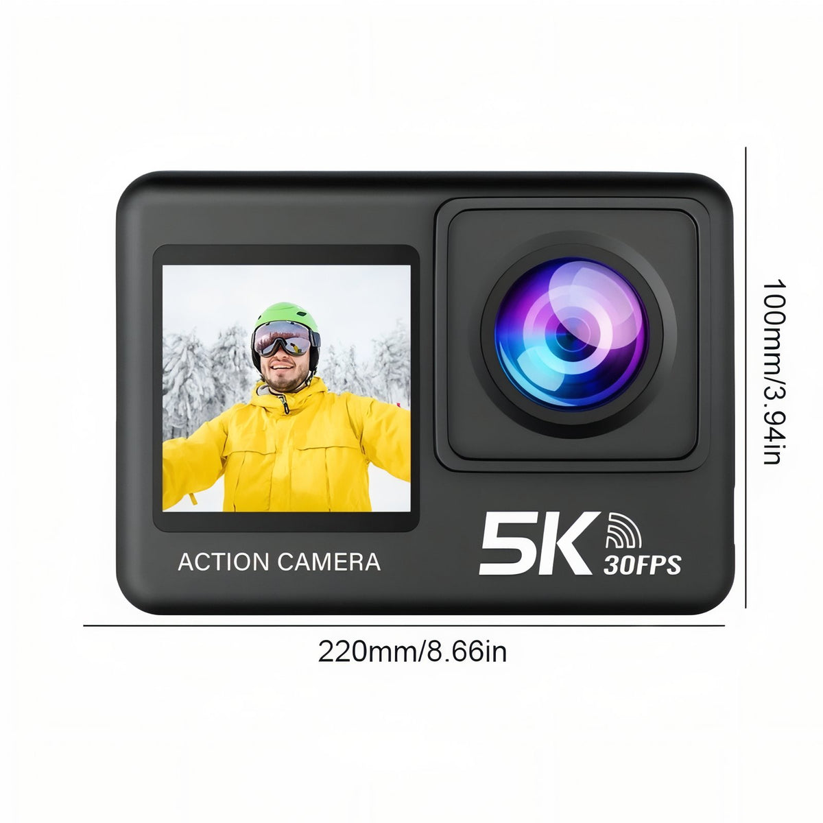 5K Hiking Camera size guide - Without Microphone - With Microphone