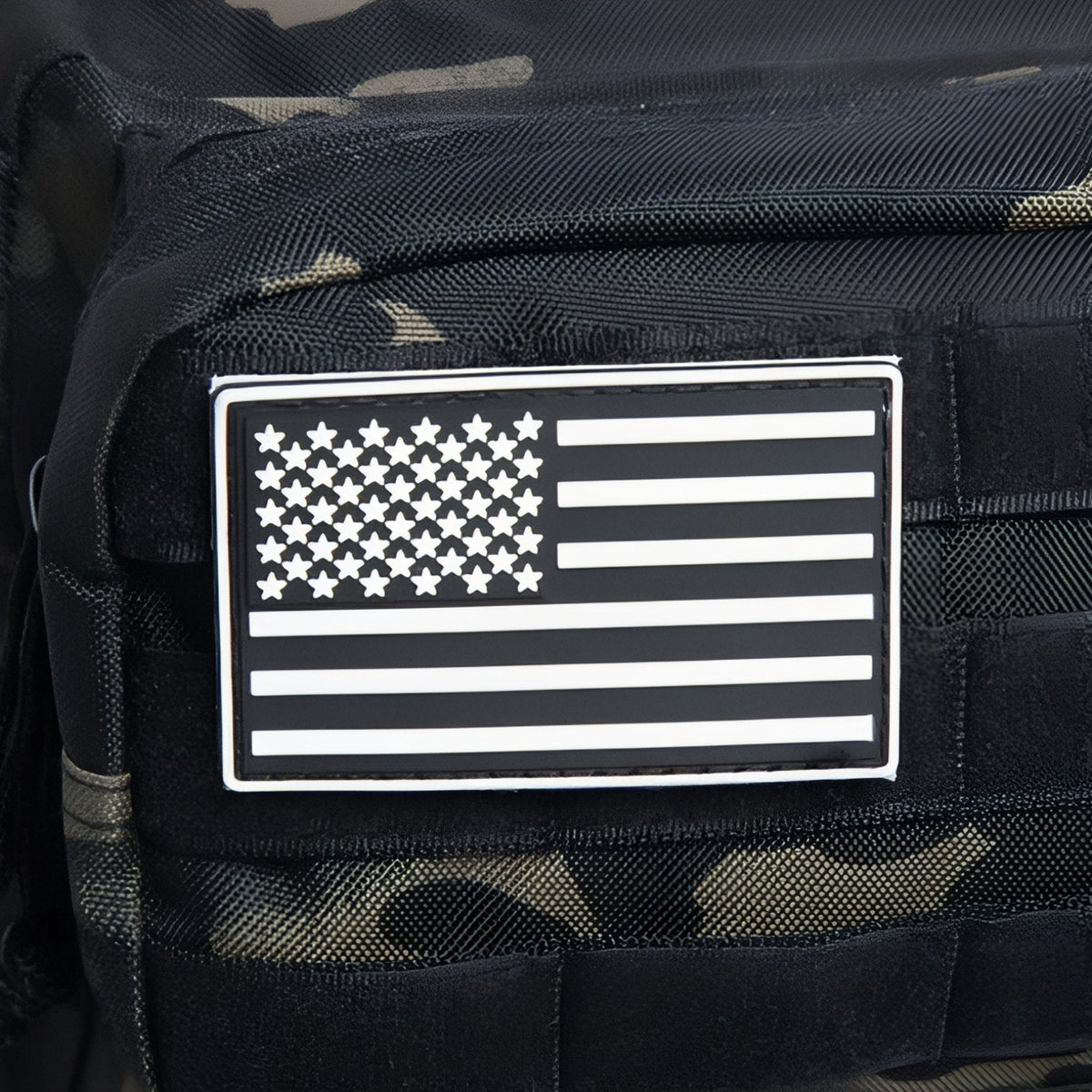 Camouflage Backpack 45L close-up flag patch - Black and Gray - Gray and Beige - Olive Green and Beige - Black - Brown and Forest Green - Brown Beige