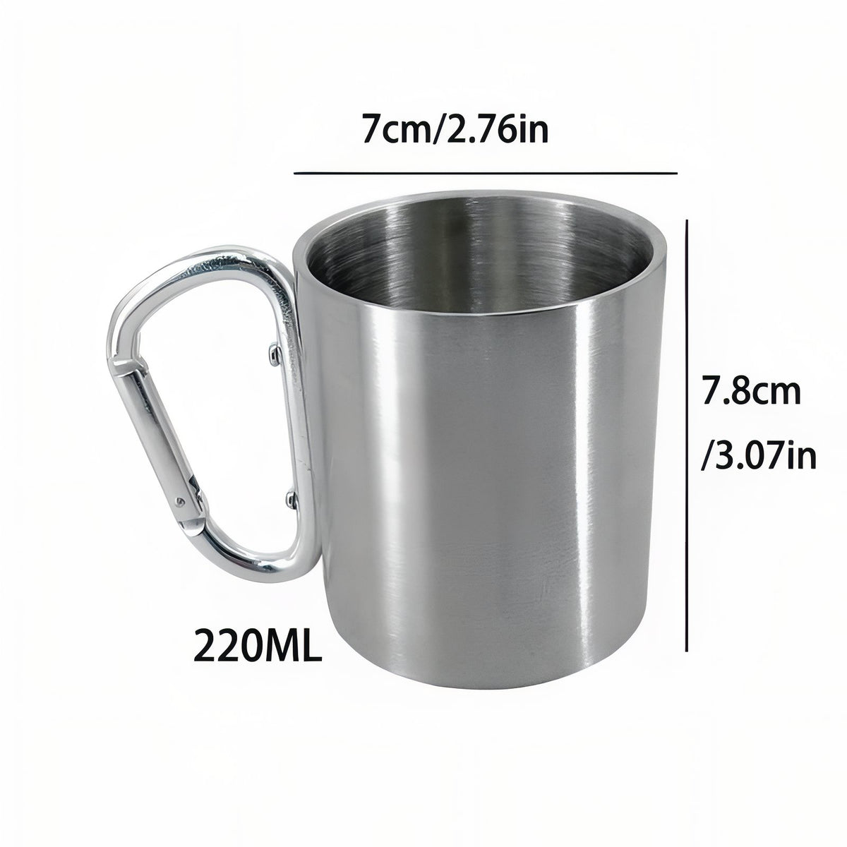 Stainless Steel Carabiner Mug size guide - Grey