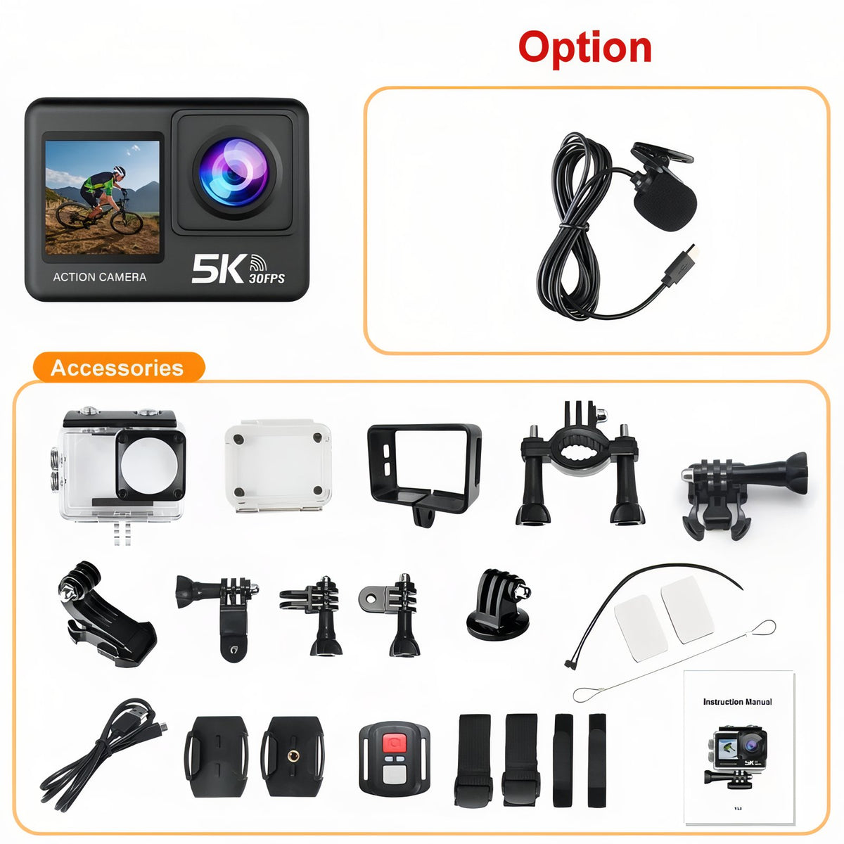 5K Hiking Camera accessories and camera - Without Microphone - With Microphone