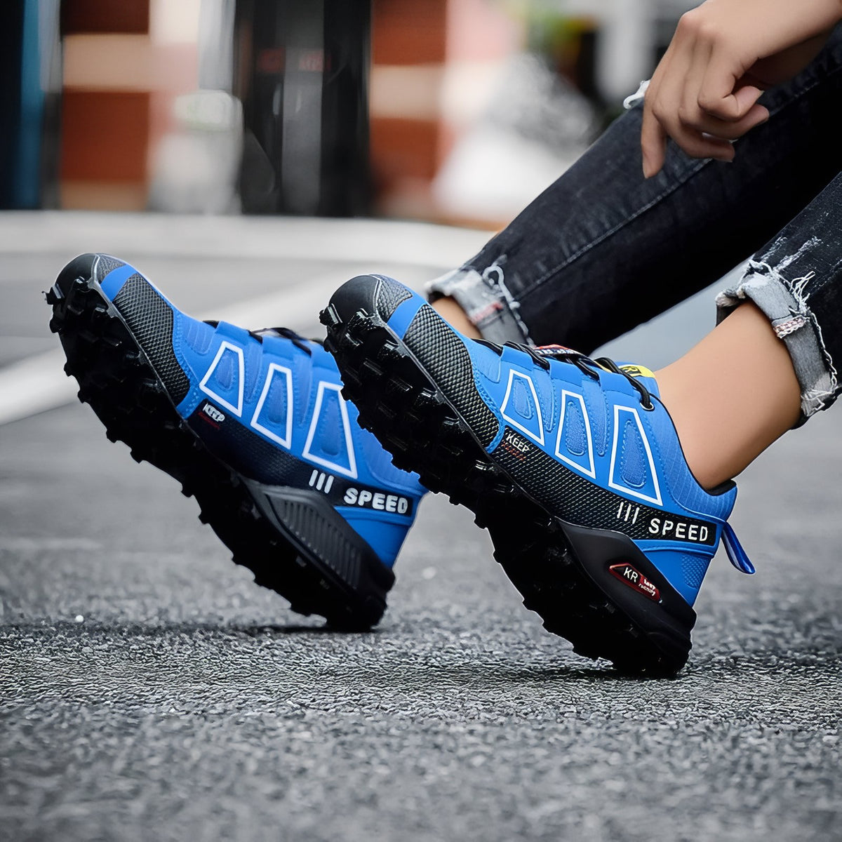 Men's Urban Walking Sneakers on the ground - Sky Blue and Black - Black and Silver - Sky Blue - Red and Black