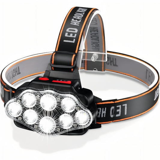 Rechargeable Hiking Headlamp 9 LEDs - Black