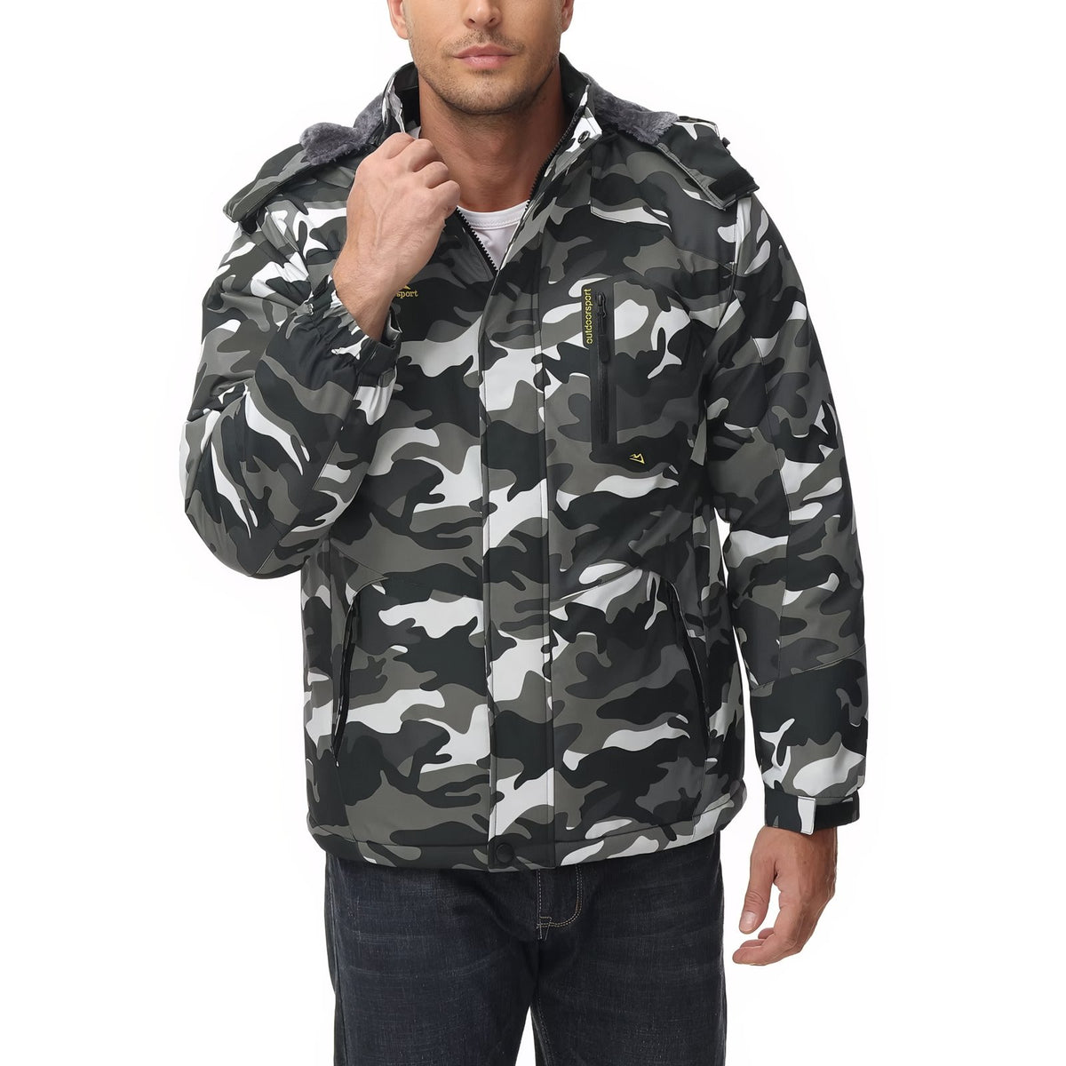 Camouflage Hiking Jacket carried by hand - Dark Green - Blue - White - Black