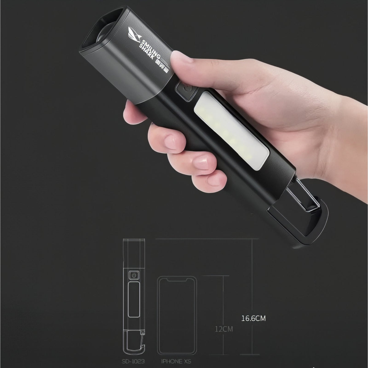 Rechargeable Hiking Flashlight Handheld - Grey - Black