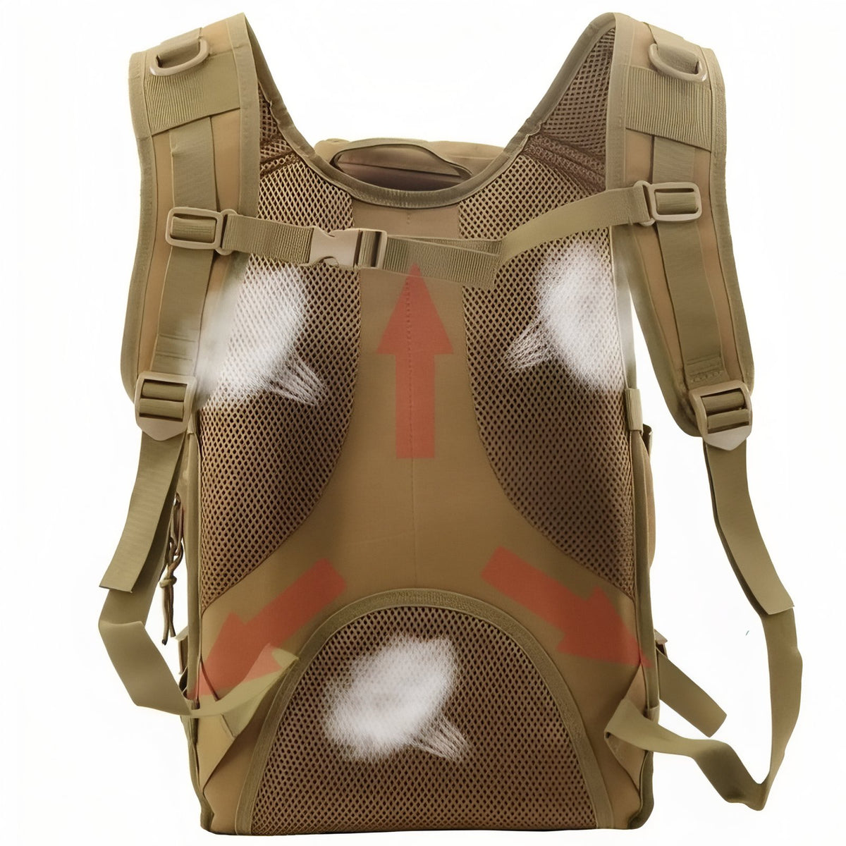 40 Litre Military Backpack back detail - Olive Green - Sand Beige - Black - Grey