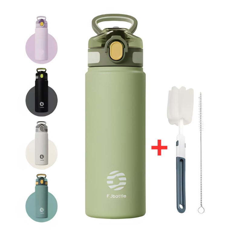 Insulated Bottle with Integrated Straw four bottles aligned - Turquoise - Green - White - Black