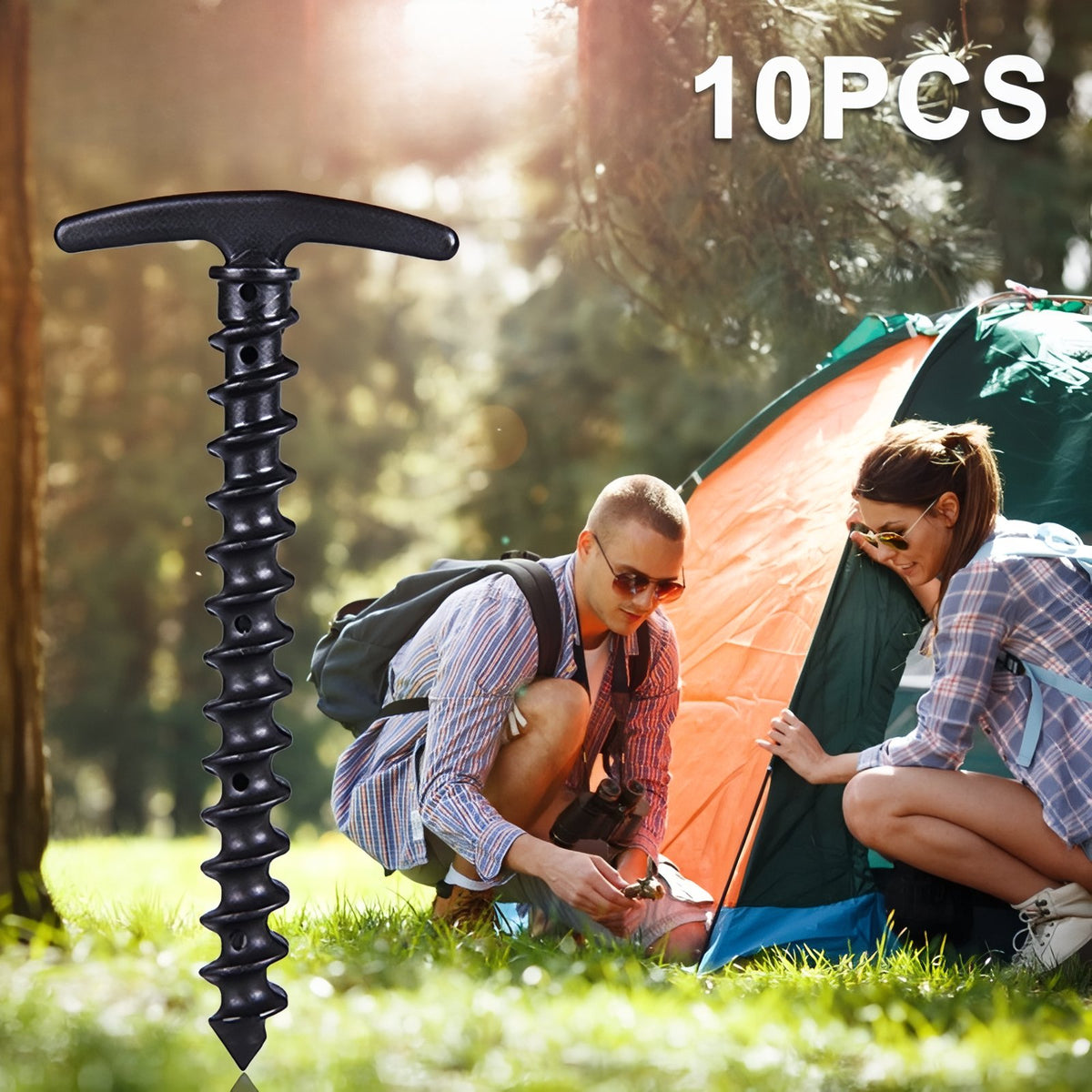 Piquet De Tente À Visser 10Pcs mise en situation camping - Jaune Pâle - Noir Mat