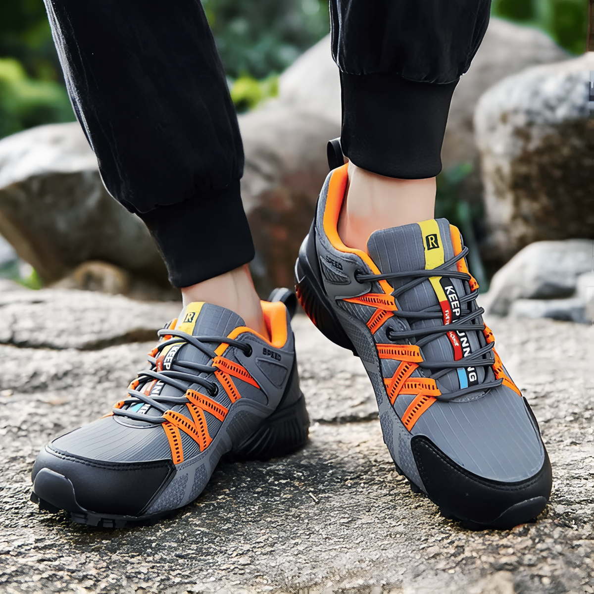 Men's Waterproof Hiking Basket Orange on the ground - Grey and Orange