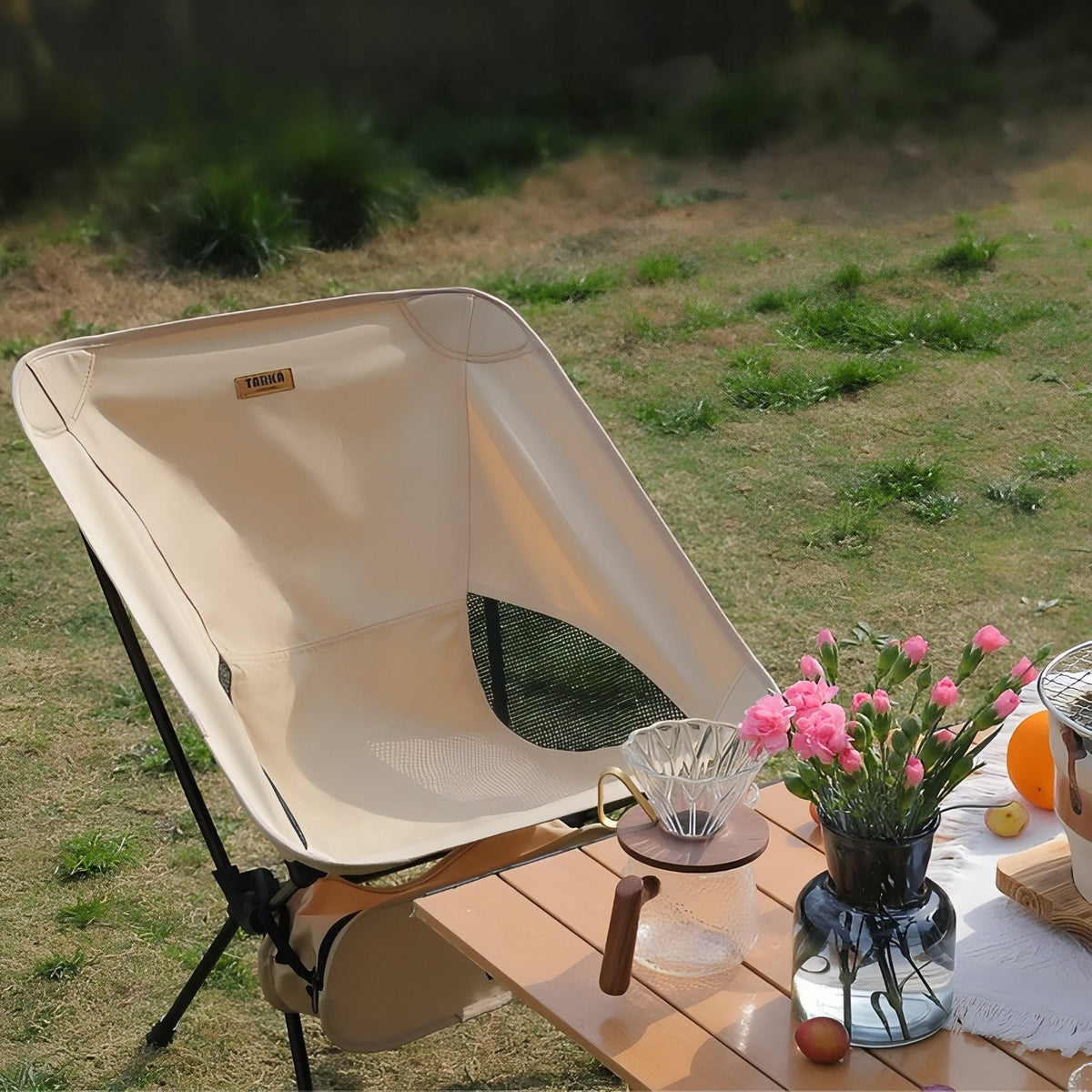 Ultra Lightweight Hiking Chair in outdoor setting - Olive Green - Charcoal Black - Light Beige