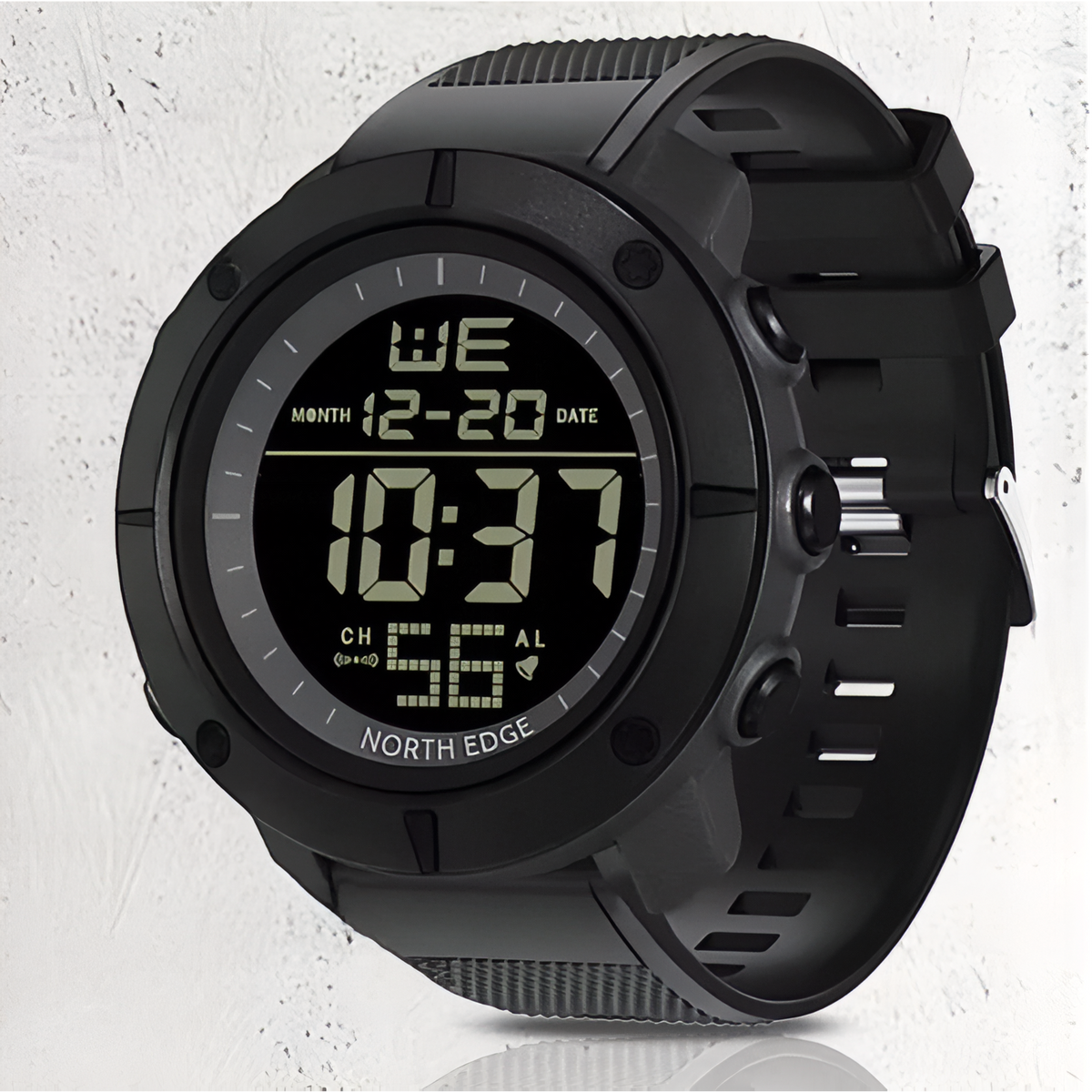 Montre Homme Randonnée gros plan cadran numérique - Noir Mat - Noir et Vert Olive