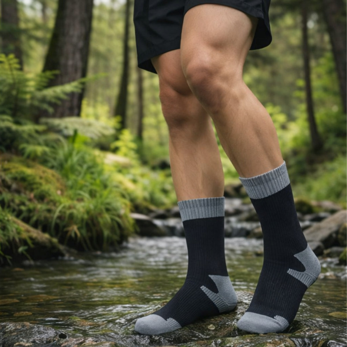 Chaussette Imperméable Randonnée portée dans l'eau - Jaune Fluo - Orange - Noir et Gris - Noir Profond - Noir et Bleu Ciel - Bordeaux et Noir
