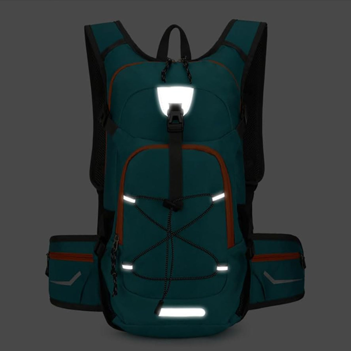 Sac à Dos Randonnée Avec Trou Pour Poche À Eau gros plan sur détails - Turquoise et Orange - Bleu Marine et Rouge - Noir et Bleu