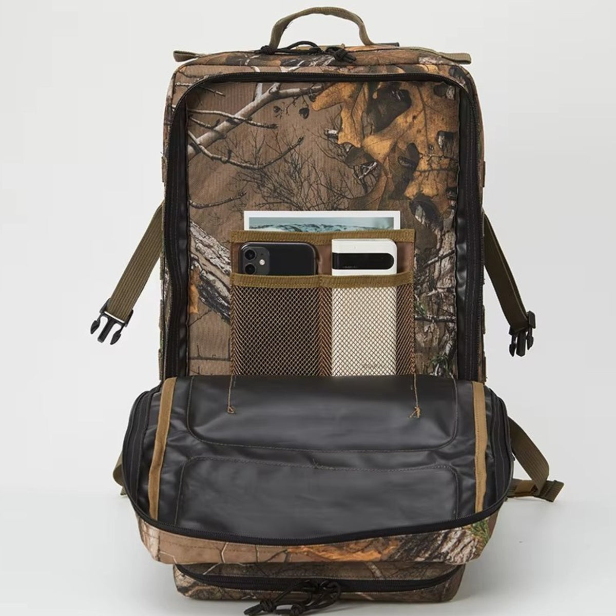 Camouflage Backpack 45L open compartment - Black and Gray - Gray and Beige - Olive Green and Beige - Black - Brown and Forest Green - Beige Brown